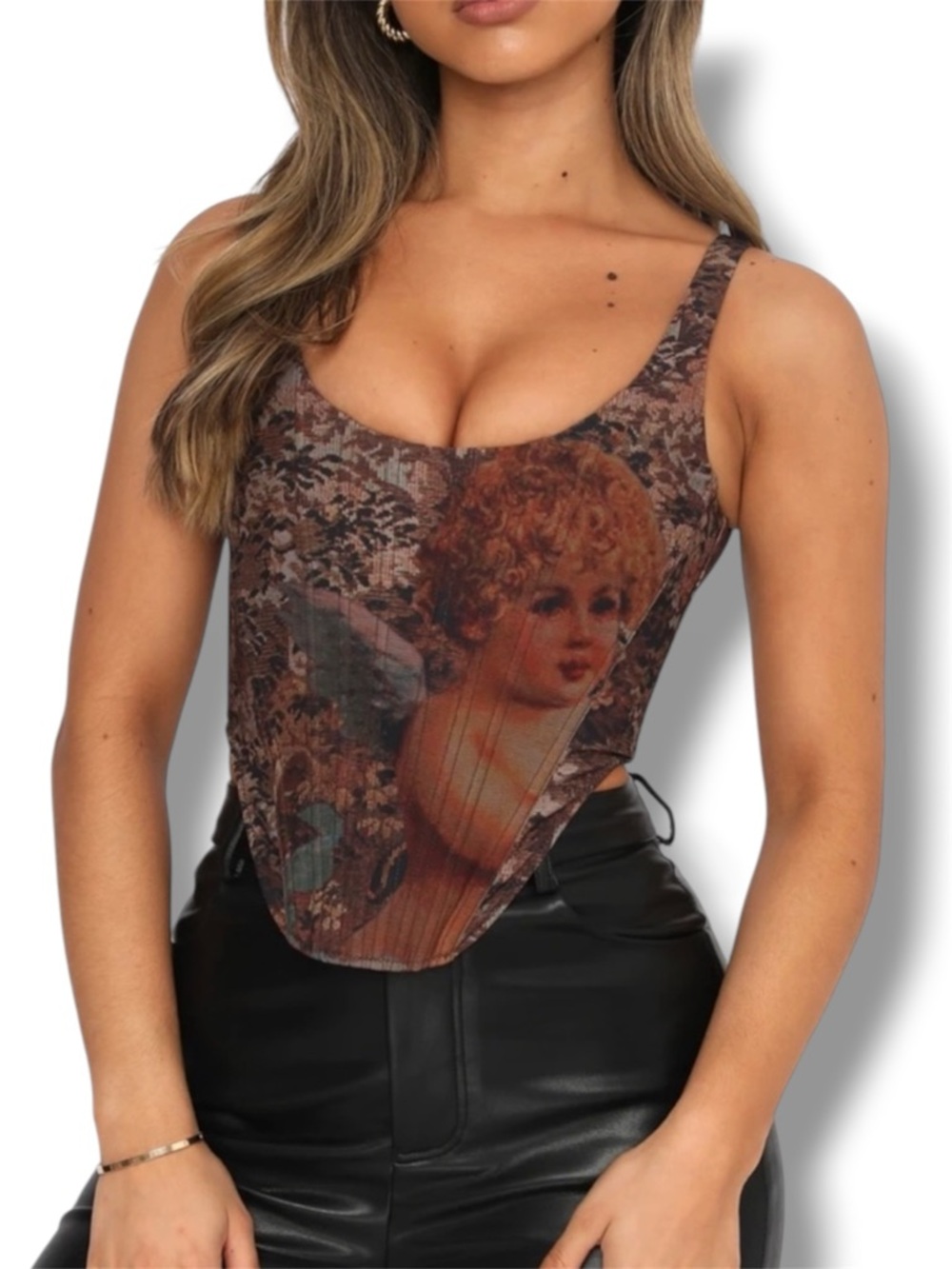 White Fox Corset Top Womens S Brown Renaissance Cherub Boned Structured Bustier